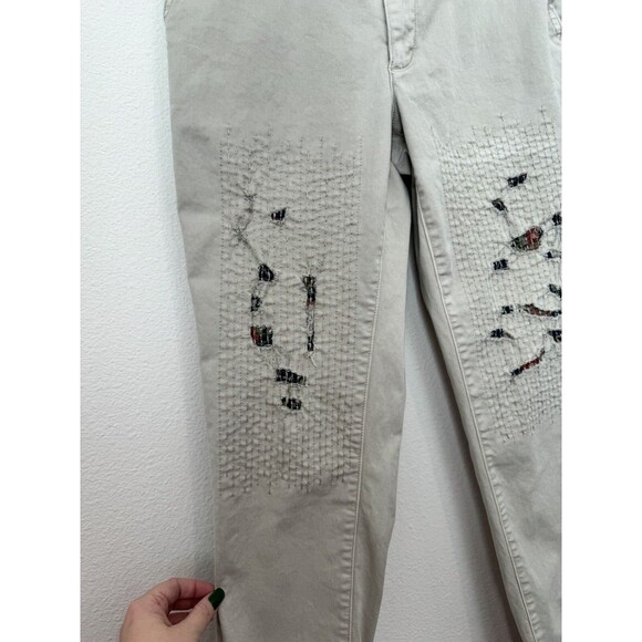 Anthropologie Womens Patchwork Relaxed Mid Rise Straight Leg Chino Pant Beige 28 - Picture 5 of 13